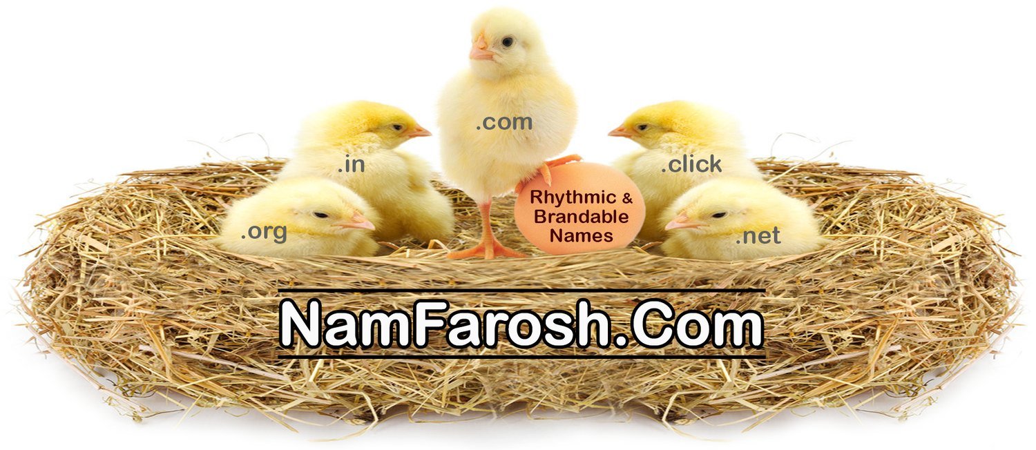 Chicks in a nest labelled .com, .in, .click, .org and .net, with the text NamFarosh.Com